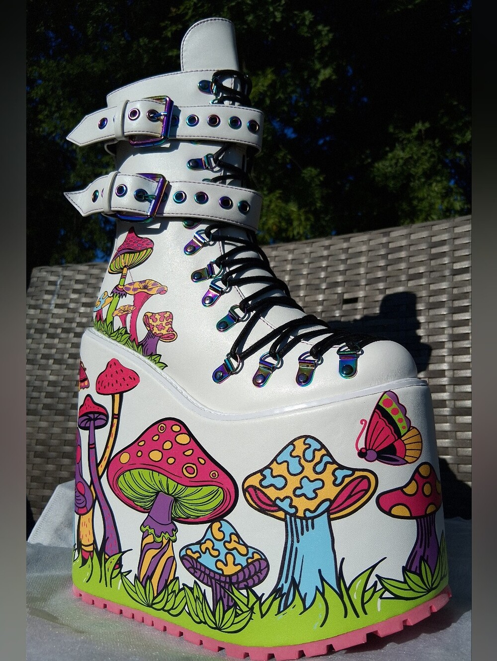 CURRENT MOOD® Psychedelic Fairytale Double Stack Traitor Boots in White | Size 9 - Picture 2 of 11